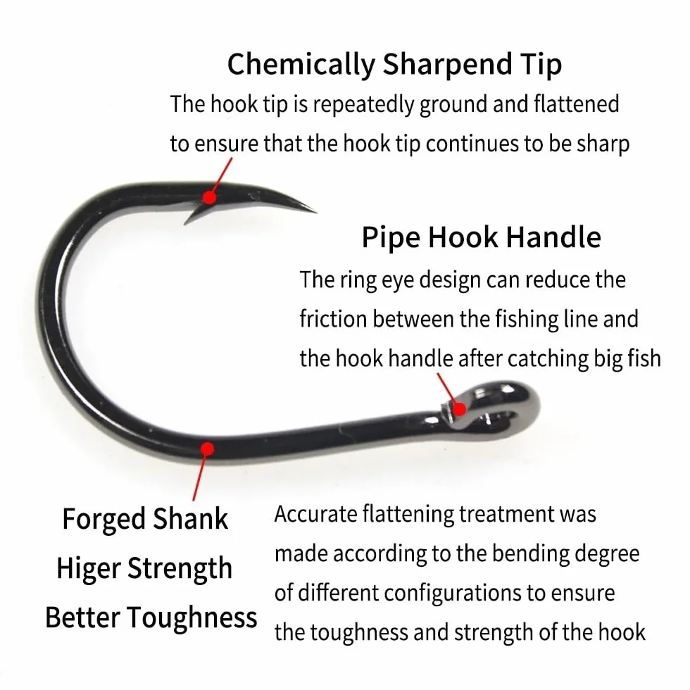 High Carbon Steel Live Bait Hook 4X Strong Barbed Fishing Hooks Saltwater Tuna Shark Bass 3/0