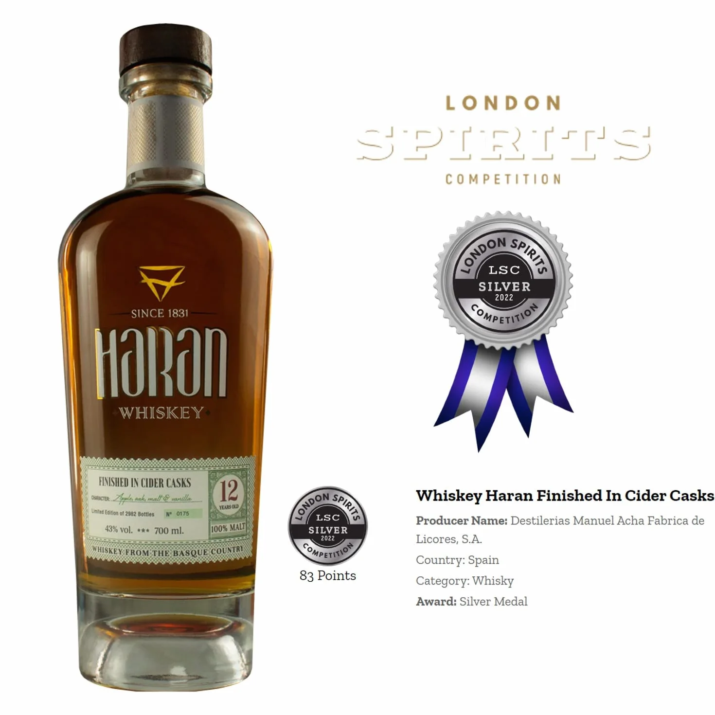 Destileria Acha Haran 12 Años Whisky Acabado en Barrica de Sidra 700ml