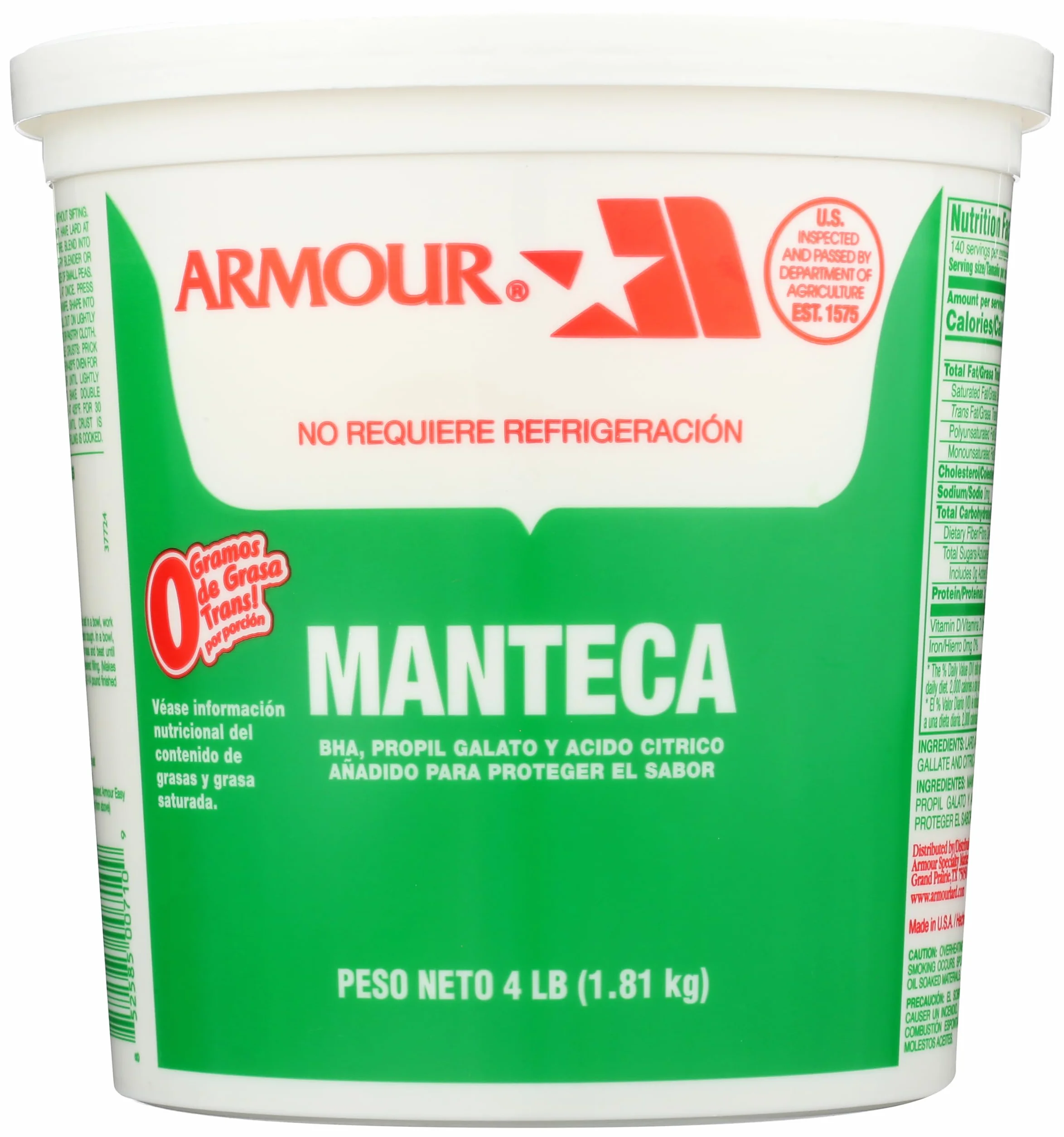 Armour Bote de manteca de cerdo de 4 libras