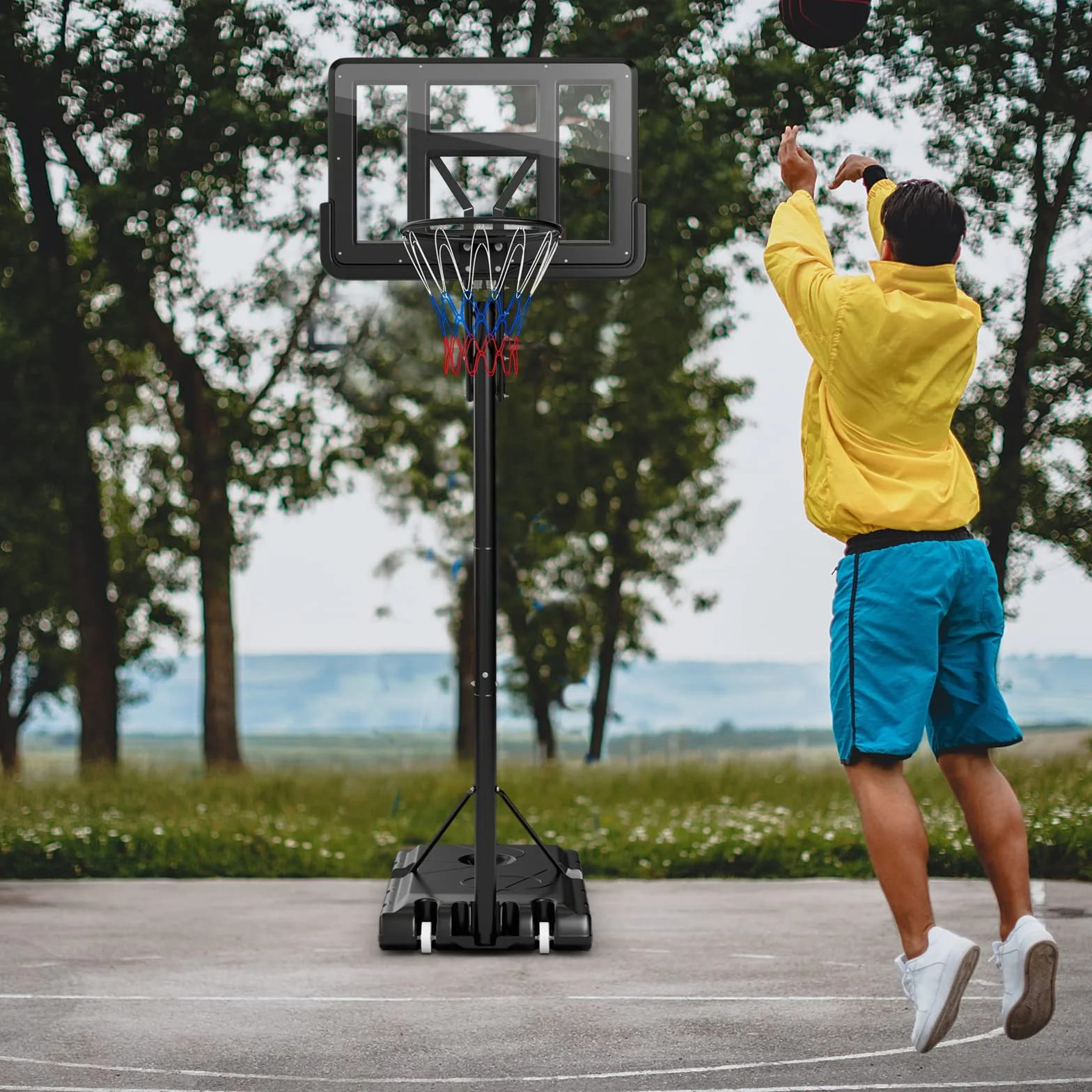 Canasta de Baloncesto Ajustable 143-305 cm con Ruedas y Base Rellenable