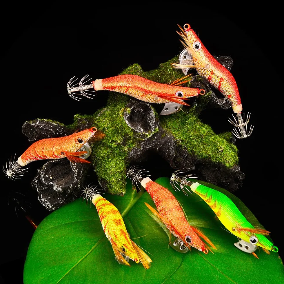 Cebos de Pesca Calamar Pulpo Camarones, Jig Ganchos Señuelo Falso 6pcs