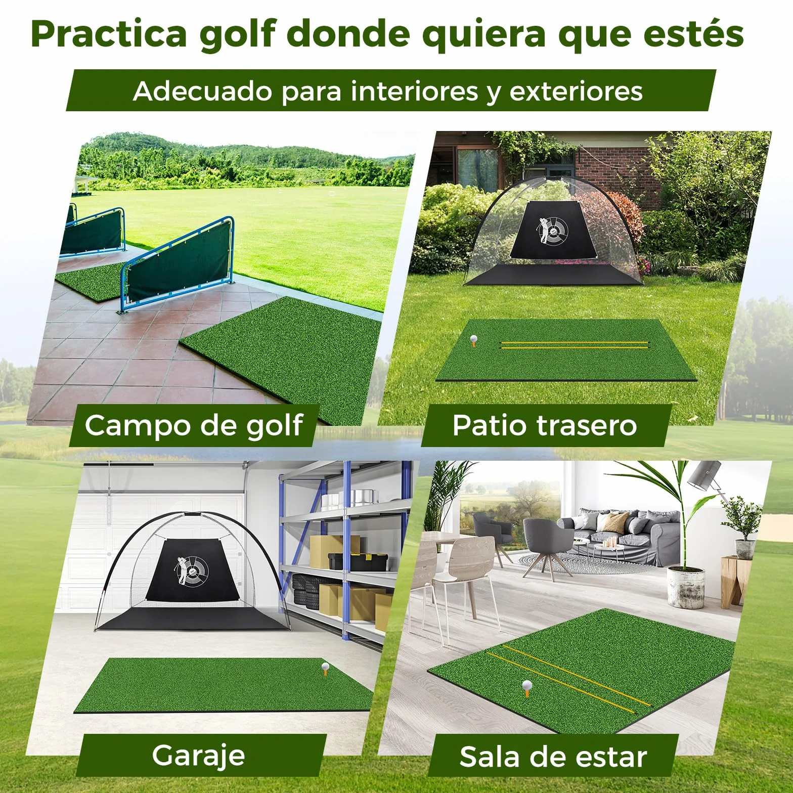 COSTWAY Tapete de Golf 3 en 1, Alfombrilla de Césped Sintético 20/25mm, 2 Tees y 2 Palos de Alineación