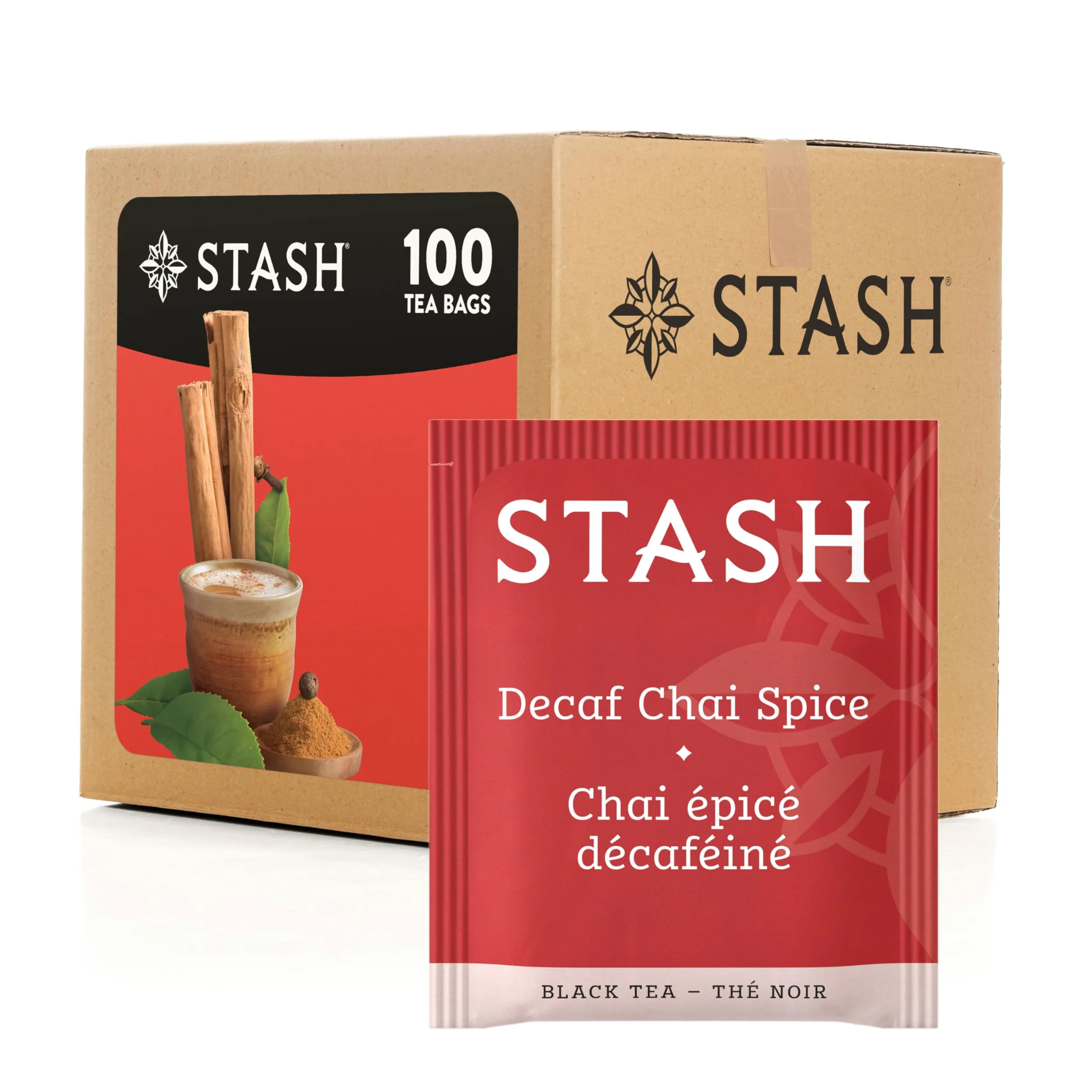 Stash Tea Decaf Chai Spice Black Tea, 100 Count Box of Tea Bags in Foil