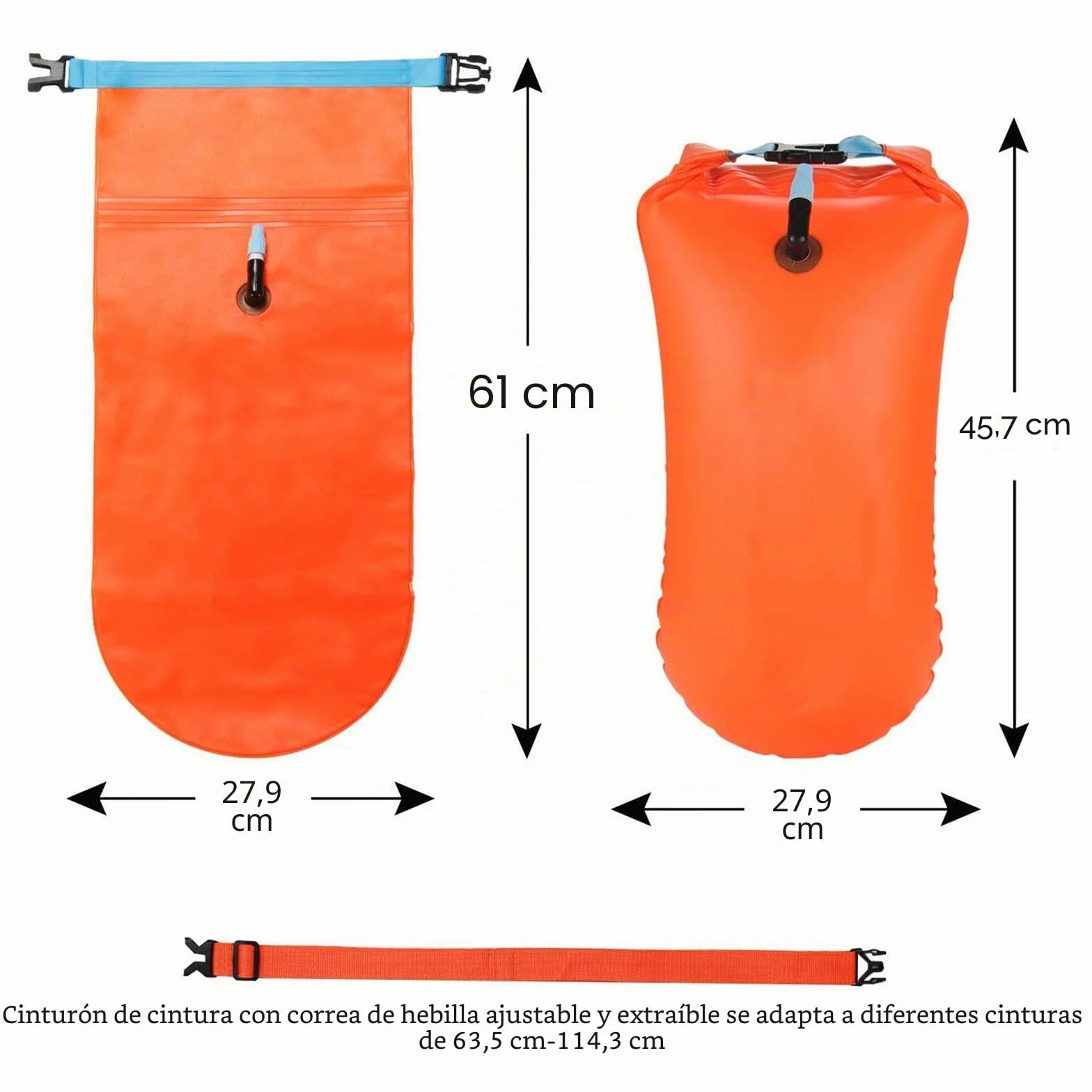 Boya de Natación 20L con Bolsa Estanca, Cinturón Ajustable Swim Buoy para Triatlón, Inflable Muy Visible