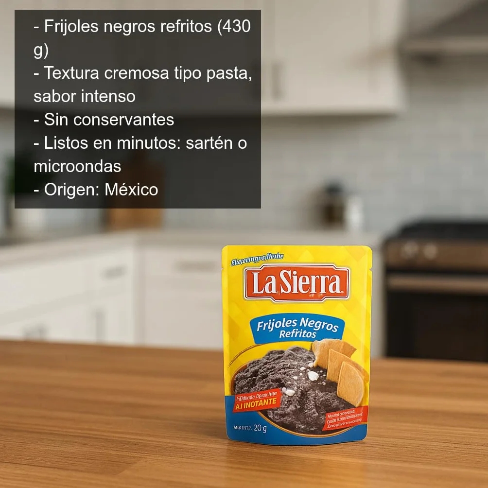 Frijoles negros refritos mexicanos 430 g pack 2 bolsas, textura cremosa lista en minutos para tacos, burritos, nachos y dips