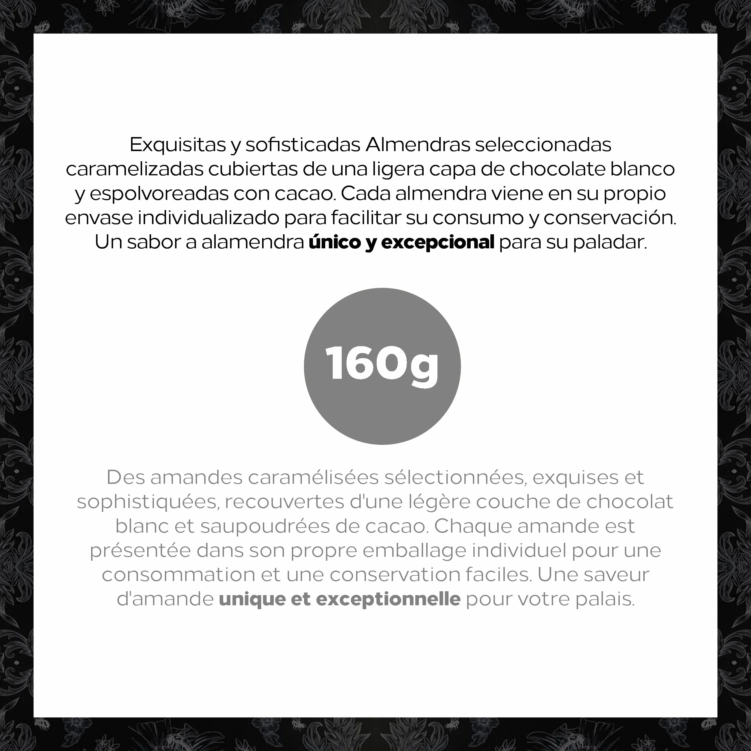 1880 - Bombonias de Almendra Caramelizada recubierta de Chocolate Blanco y espolvoreadas de Cacao | Envoltorio Individual | Calidad Suprema Snack de Turrón 160G