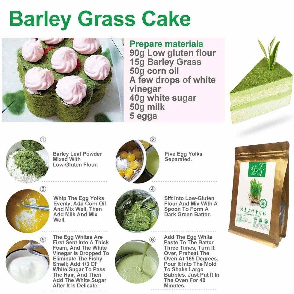 Plant Gift 100% Pure Barley leaves Powder 大麦若叶青汁粉 Polvo dietético natural, excelente sabor para bebidas, batidos, yogur, horneado, galletas y bebidas, 100g / 3.25oz