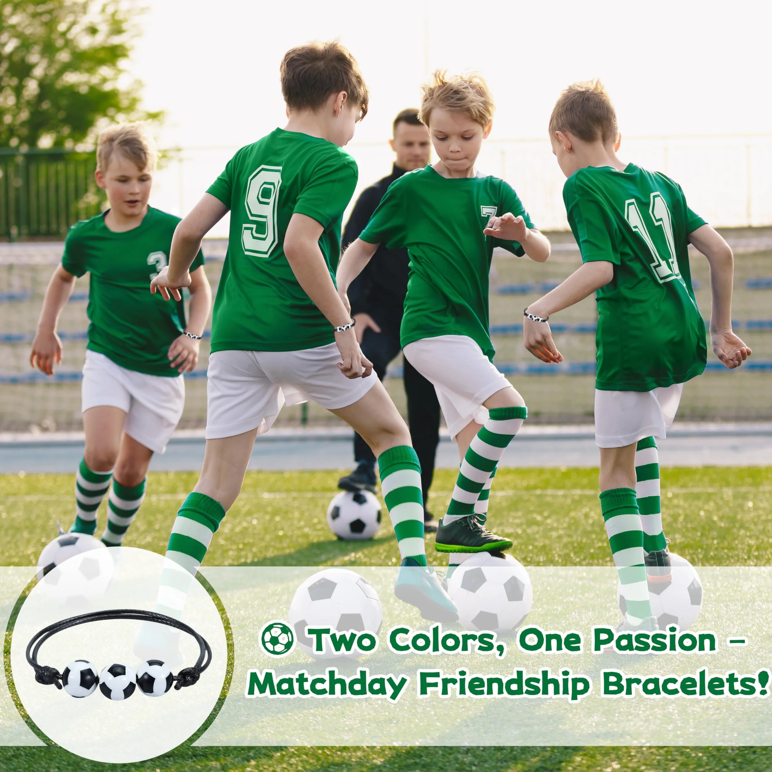 Pulseras de Fútbol Ajustables Trenzadas a Mano para Niñas Niños