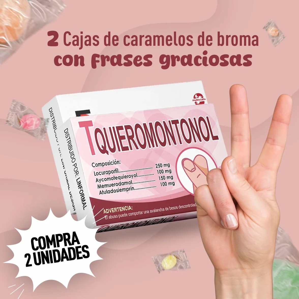 LINFORMAL Pack 2 Cajas PHARMACOÑA | ENAMORADOL+ TEQUIEROMONTONOL Regalos Originales San Valentin para Parejas | Detalle con Humor para Hombre o Mujer, enamorados o novios