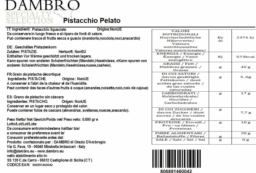 Pistacho Pelado Crudo, Sin Sal - 100% natural - 500g