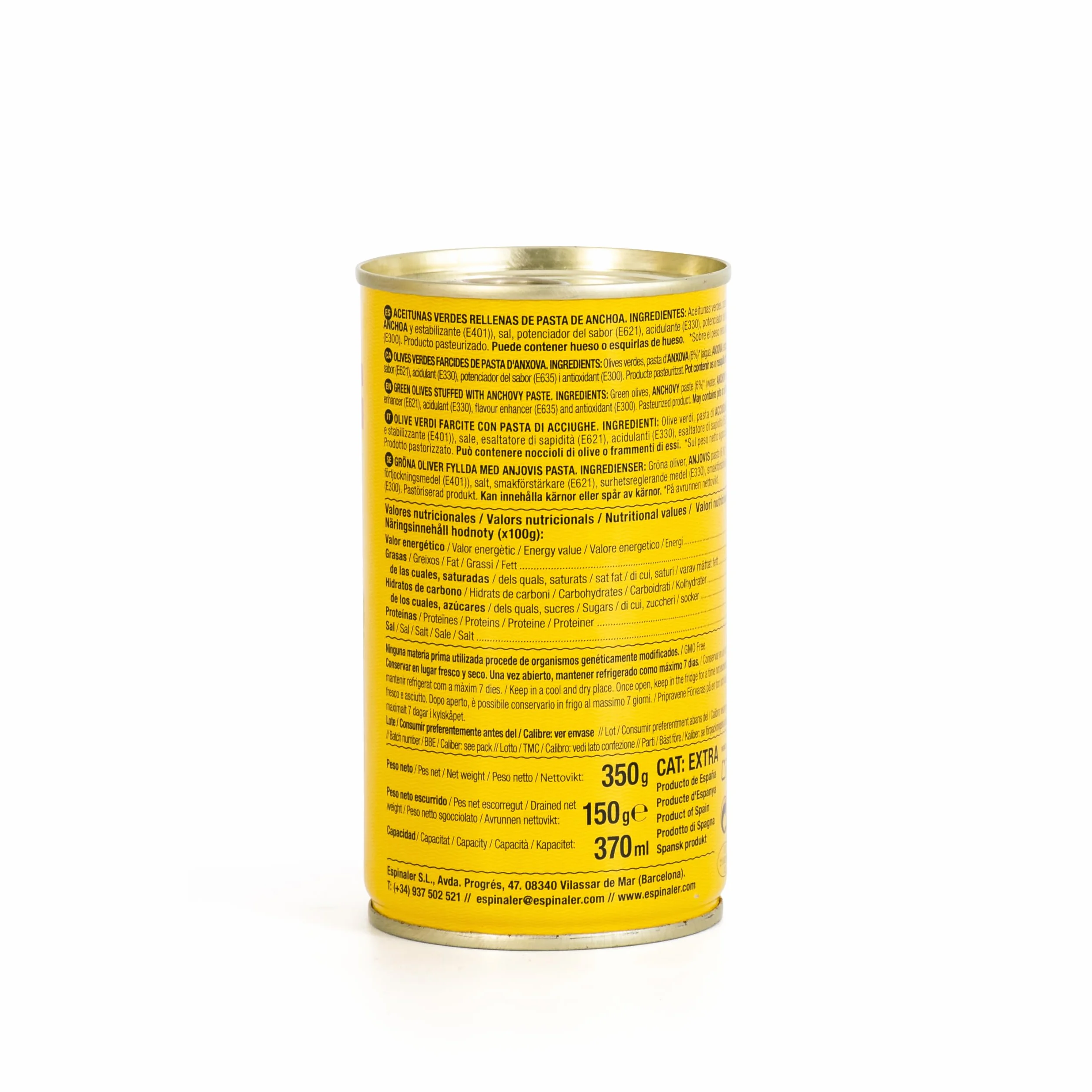 Espinaler Aceitunas Rellenas 350 gr - Olivas Verdes Rellenas - Encurtidos Gourmet - 15 Pack