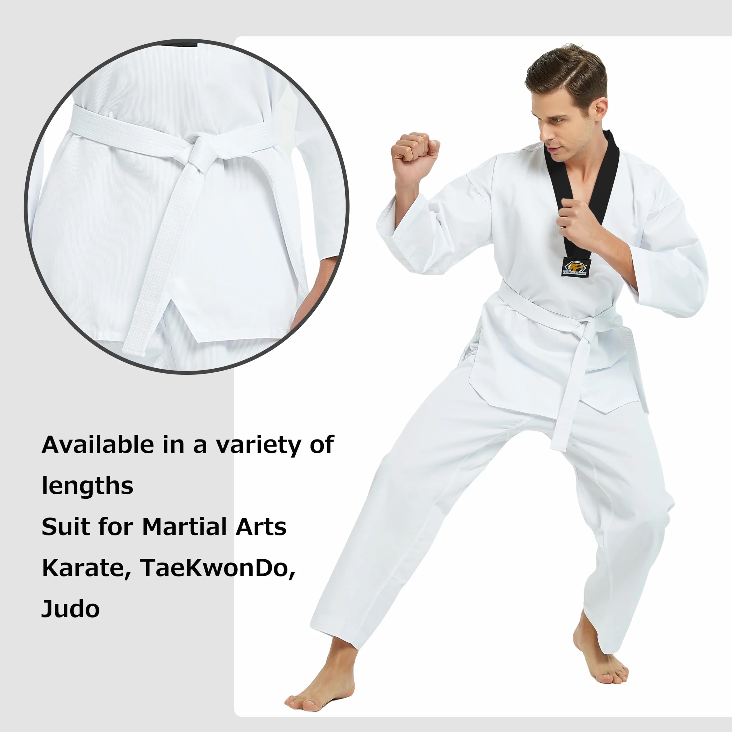 TopTie Cinturón de Taekwondo Karate Grado Sólido Doble Bolso Artes Marciales