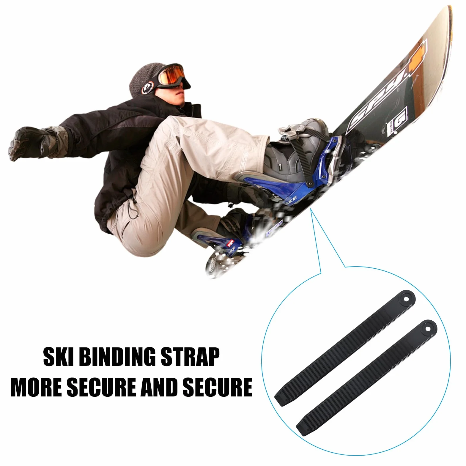 Correas de tobillo para snowboard de repuesto, 20 cm, negro