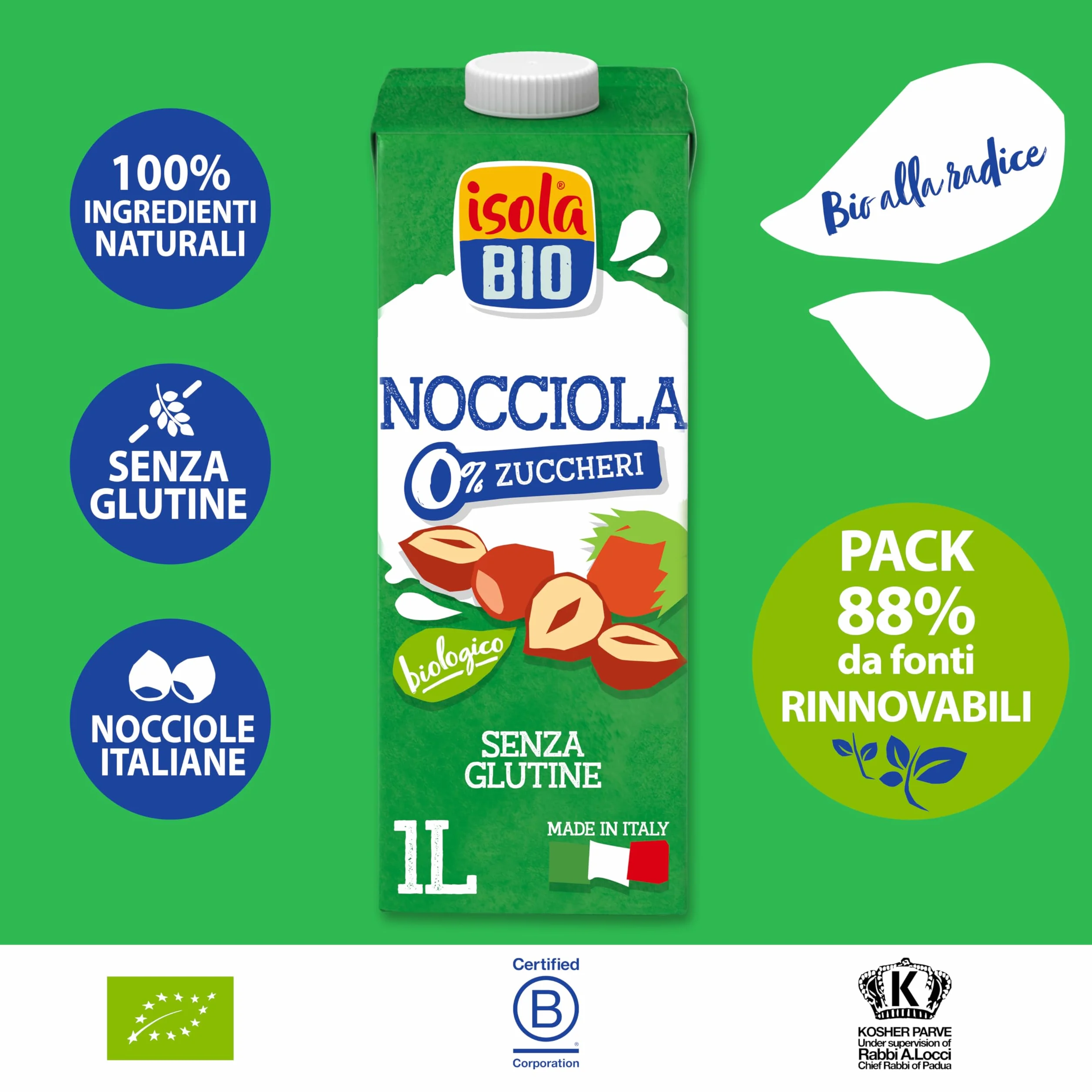 ISOLA BIO Bebida Ecológica Vegetal de Avellanas Pack 6 x 1 L Sin Azúcar Añadido Sin Lactosa Vegano