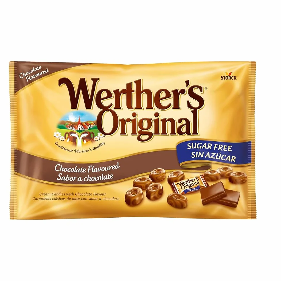 Werther's Original Caramelos Toffee de Mantequilla y Nata con Sabor a Chocolate Sin Azúcar - Bolsa de 1 kg - Sin Gluten y Aptos para Vegetarianos y Diabéticos - Para Compartir y Regalar