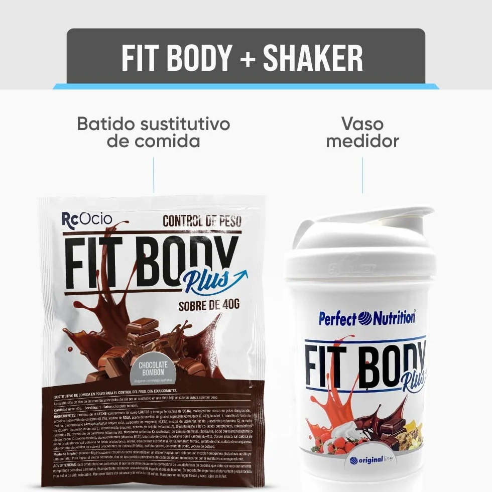 Batido Sustitutivo de Comida Pack con Vaso mezclado | Sustituto Alimenticio Dietetico alto en Proteinas | Ayuda para perder Peso | Chocolate - Vainilla - Fresa | (480GR, Chocolate)