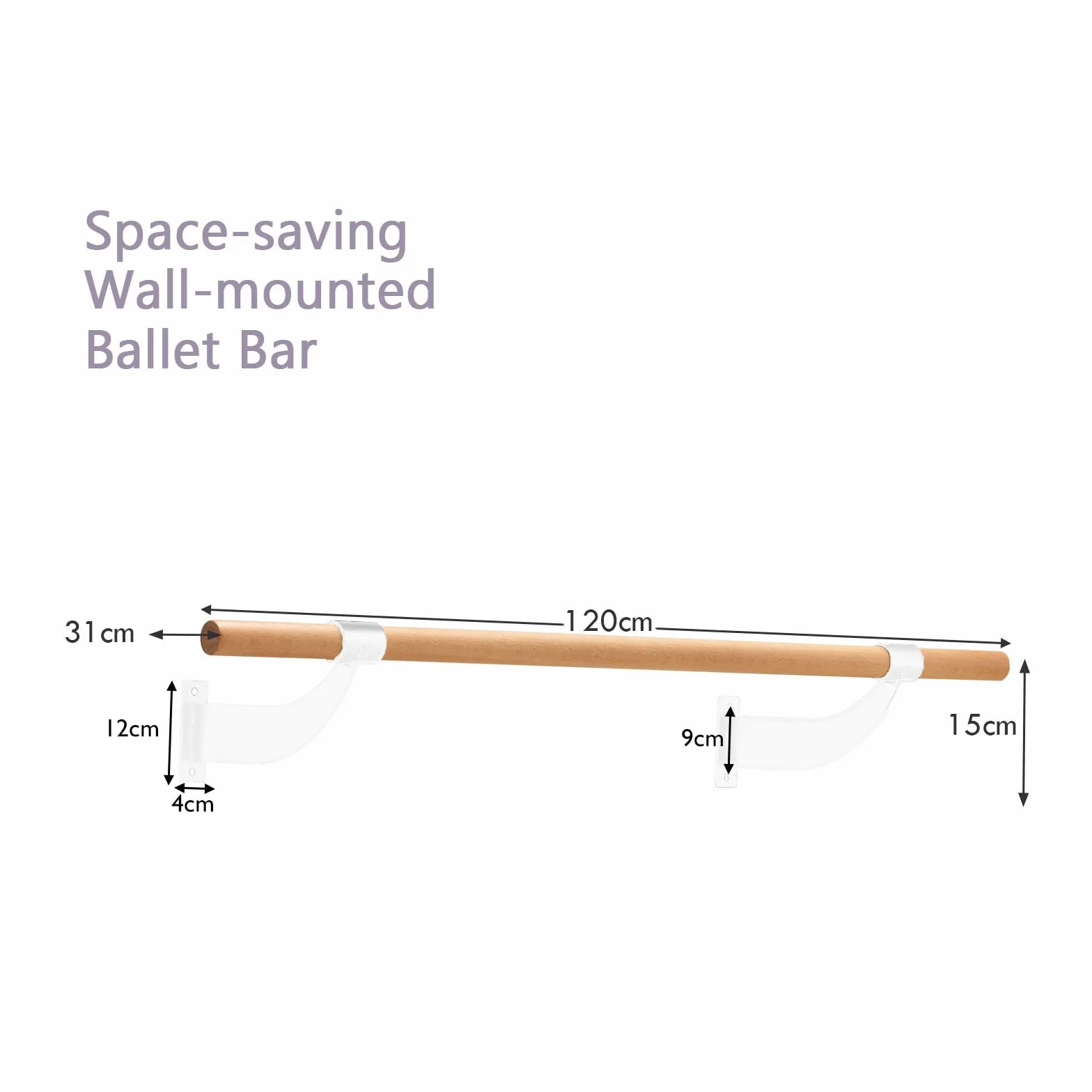 GYMAX Barra de Ballet de Pared 4 pies, Madera de Haya para Estiramiento, Yoga y Entrenamiento