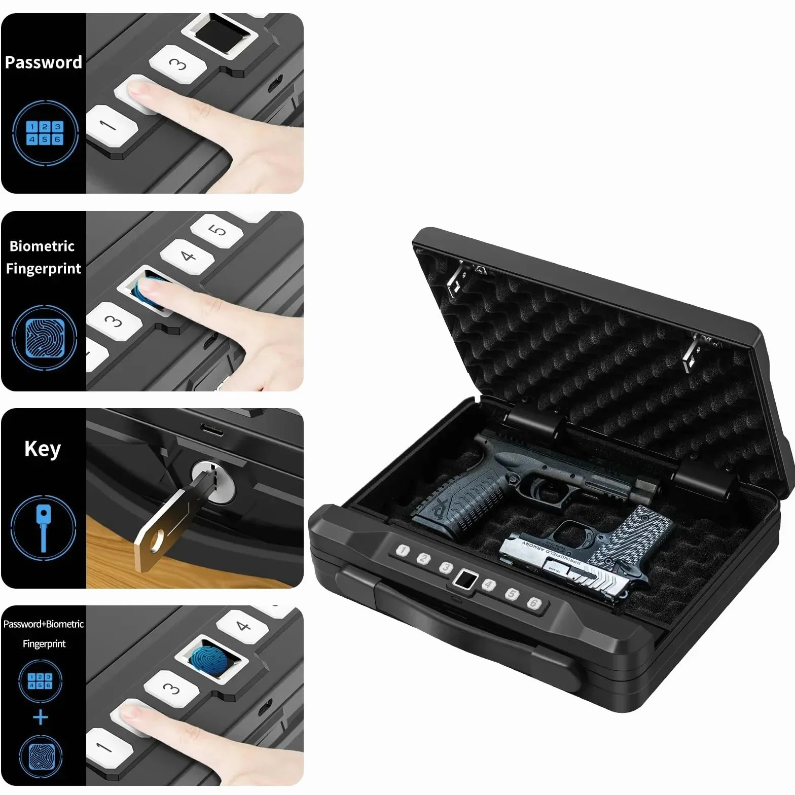 Caja Fuerte Biométrica para Armas y Dinero, Pequeña con Contraseña y Huellas Dactilares