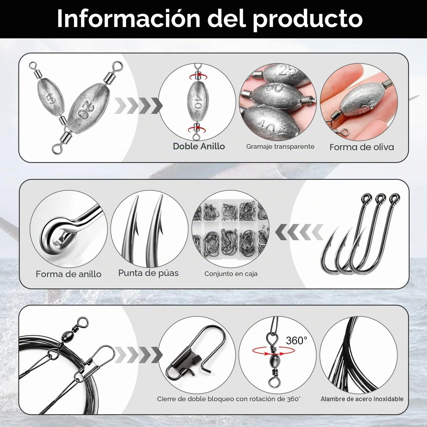 Kit de Plomos Pesca Surfcasting 134 Piezas 5-60g con Giratorio
