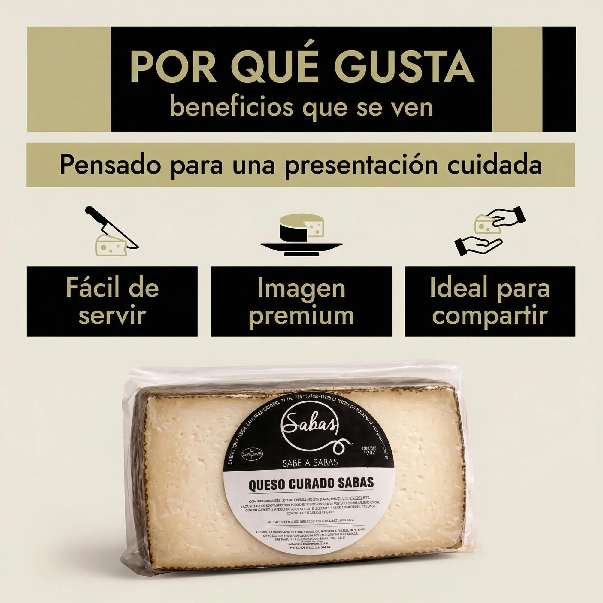 SABE A SABAS Queso Curado Mezcla Manchego Picantito 1,5 Kg Leche Cruda Vaca Cabra Oveja Media Pieza Gourmet