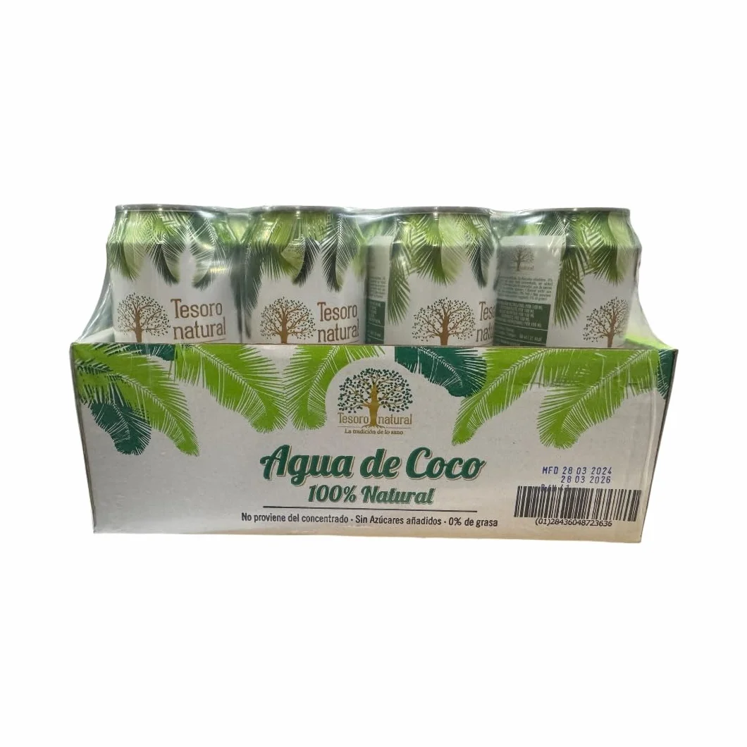 Tesoro Natural Agua de Coco 100% Natural, Pack de 12 Latas, 500 ml
