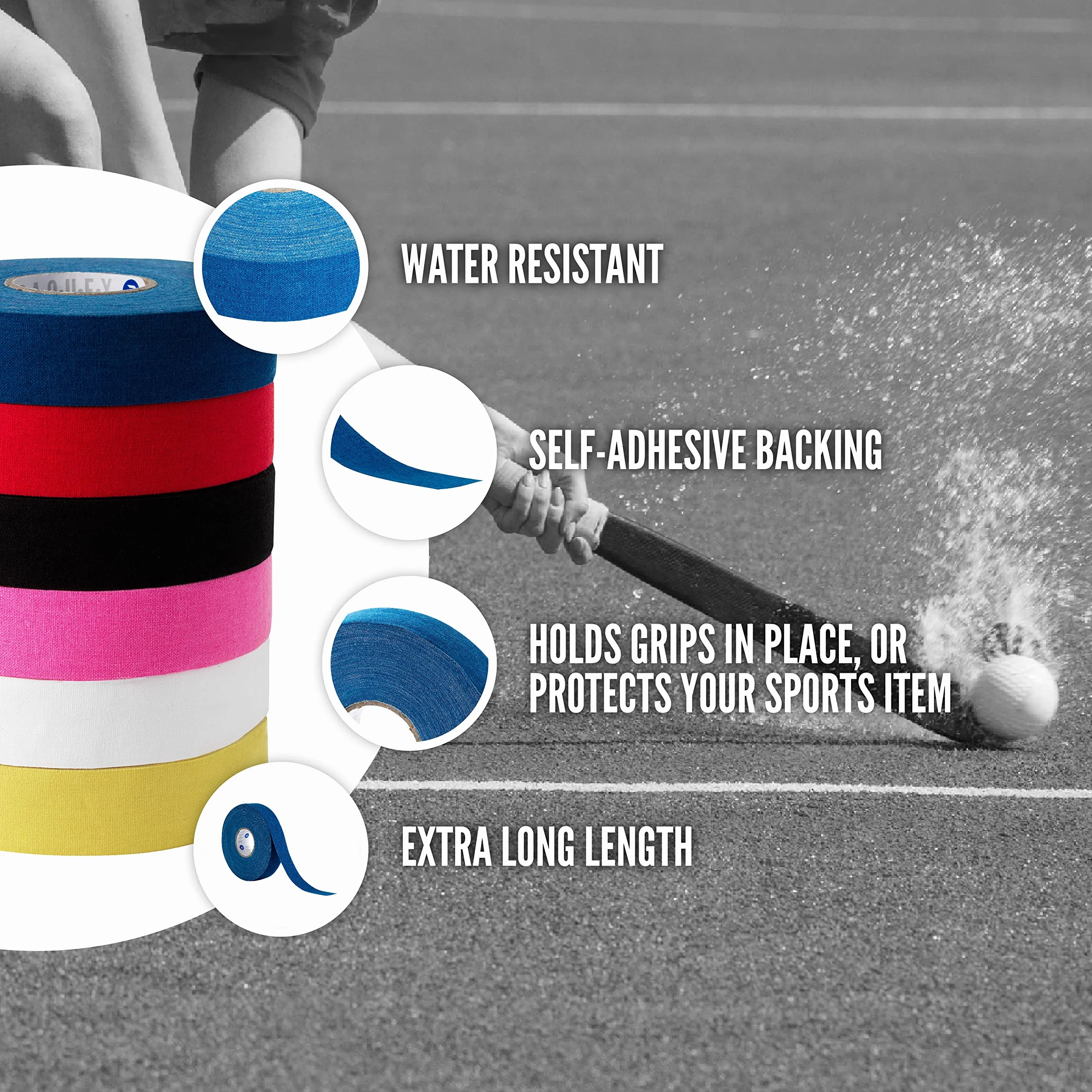 Raquex Cinta de Tela para Deportes: Palos de Hockey, Tenis, Squash, Bádminton y más, Resistente al Agua