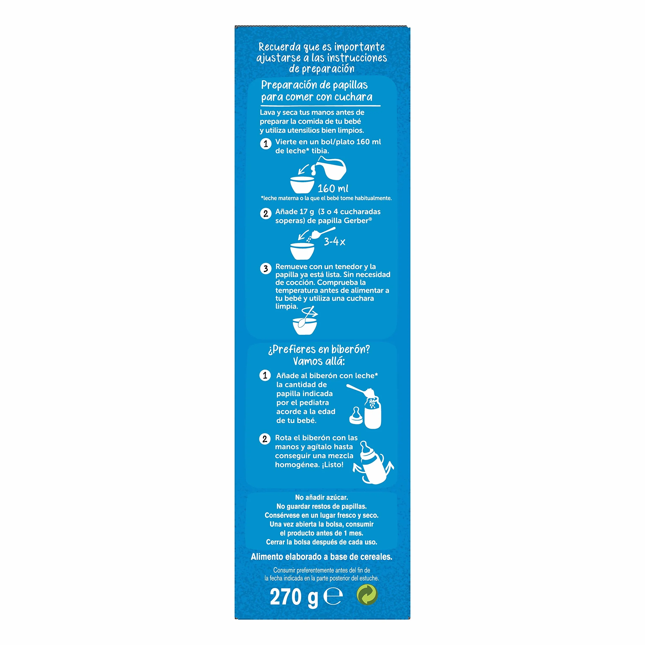 GERBER Multicereales 0% 0%, Papilla de Cereales para Bebés, Paquete 6x270g, a partir de 6 meses