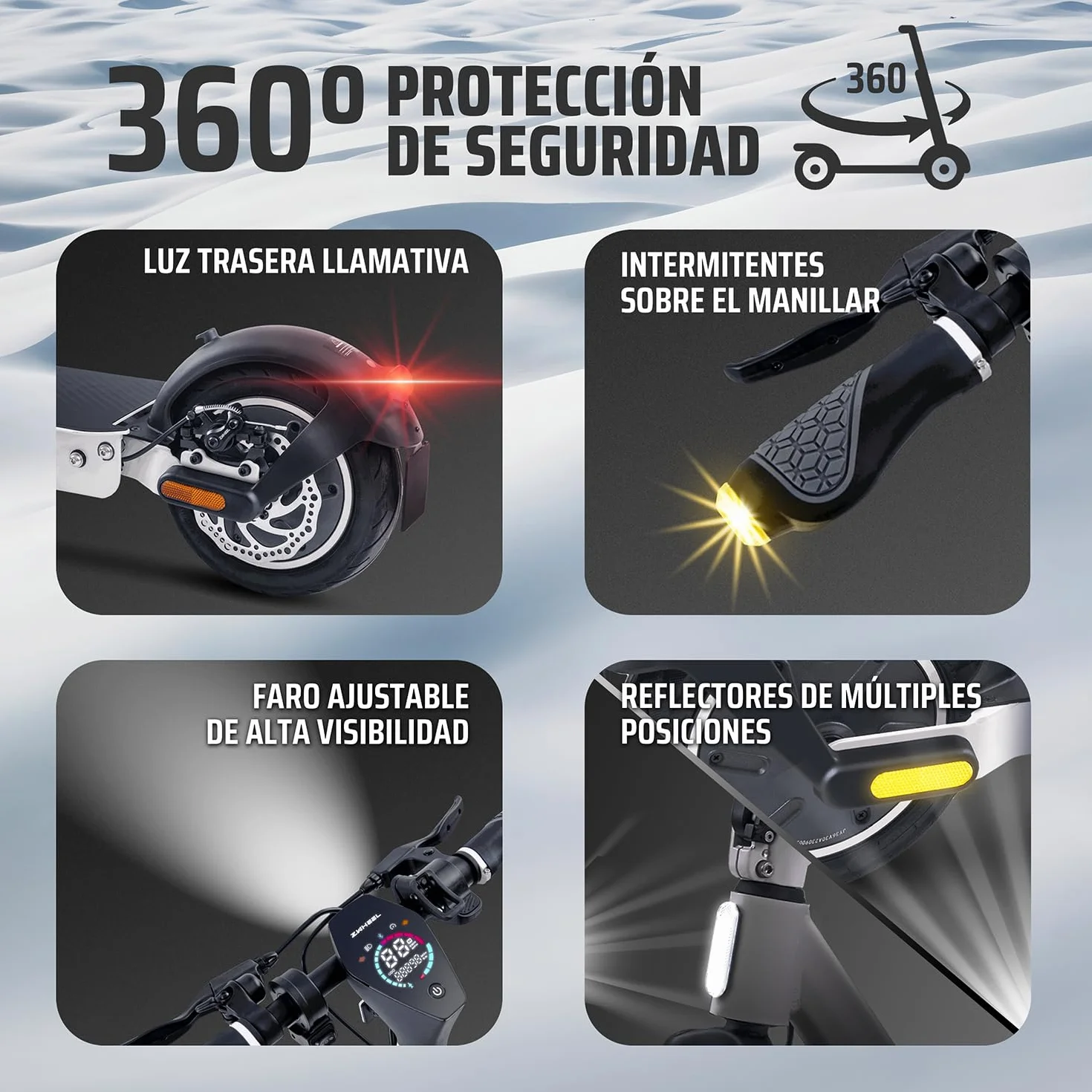 Patinete Eléctrico Adultos Homologado DGT 800W 50km Autonomía IP54 Ruedas 10" Llave NFC Intermitentes Doble Suspensión Frenos AER