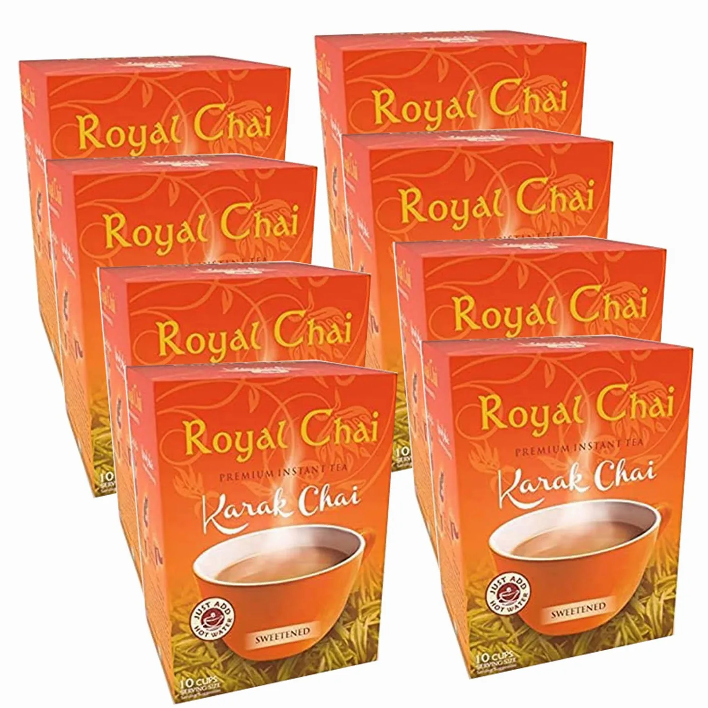 Royal Chai Premium Instant Karak Té indio 200 g (paquete de 8) – natural, endulzado