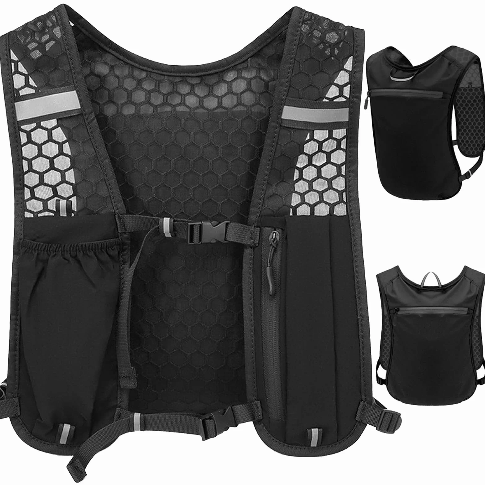 Chaleco de Hidratación para Correr, Mochila Multifunción Ligera Transpirable con Tira Reflectante Ajustable