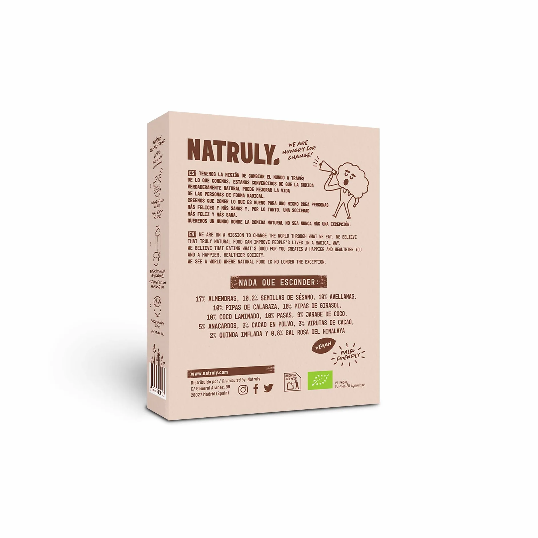 Granola BIO NATRULY Cacao Coco y Quinoa Sin Cereales Sin Gluten Sin Azúcar Refinado Vegana 325g