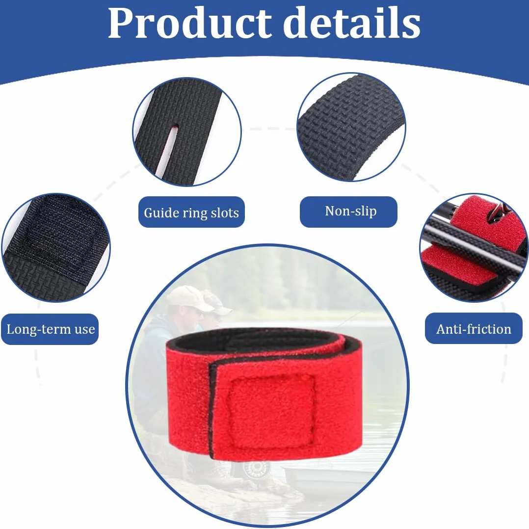 Cintas Caña De Pescar 6 Piezas Elásticas Cinturón para Cañas Juego Correas Protección Transporte 22cm Negro Azul Rojo