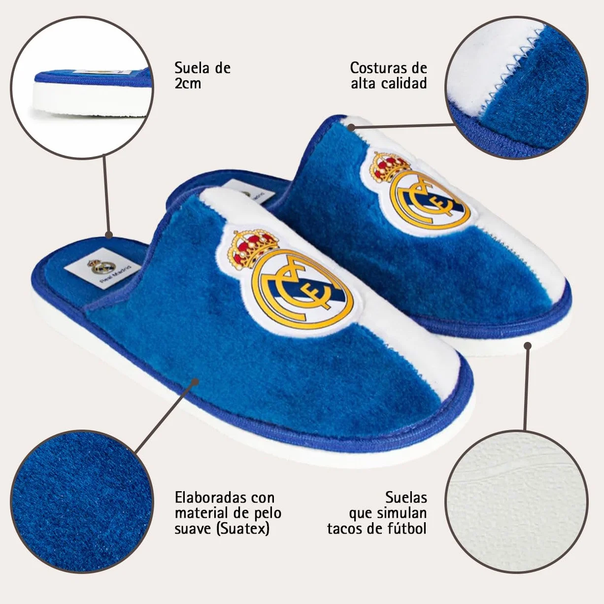 MARPEN Slippers Real Madrid CF Oficiales Temporada 24/25 Hombre Mujer Ligeras Invierno Azul Blanco Talla 42