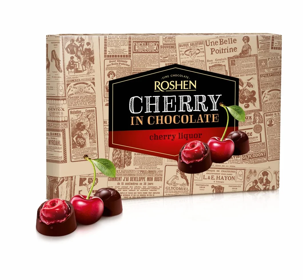 BOMBONES DE CHOCOLATE OSCURO GUINDA EN LICOR DE CEREZA ROSHEN 155 GRS - EMPAQUE CON 12 CAJAS DE 155 GRAMOS CADA UNA