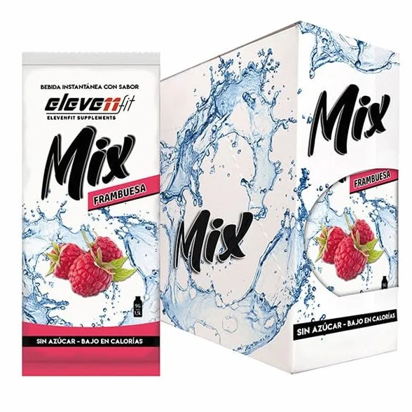 Eleven Fit Mix Instantáneo Sabor Frambuesa | Prepara 1.5L de Bebida Saludable, Sin Azúcar y Baja en Calorías | Ideal para Mezclar con Agua y Mejorar tu Dieta | Caja de 24 Sobres