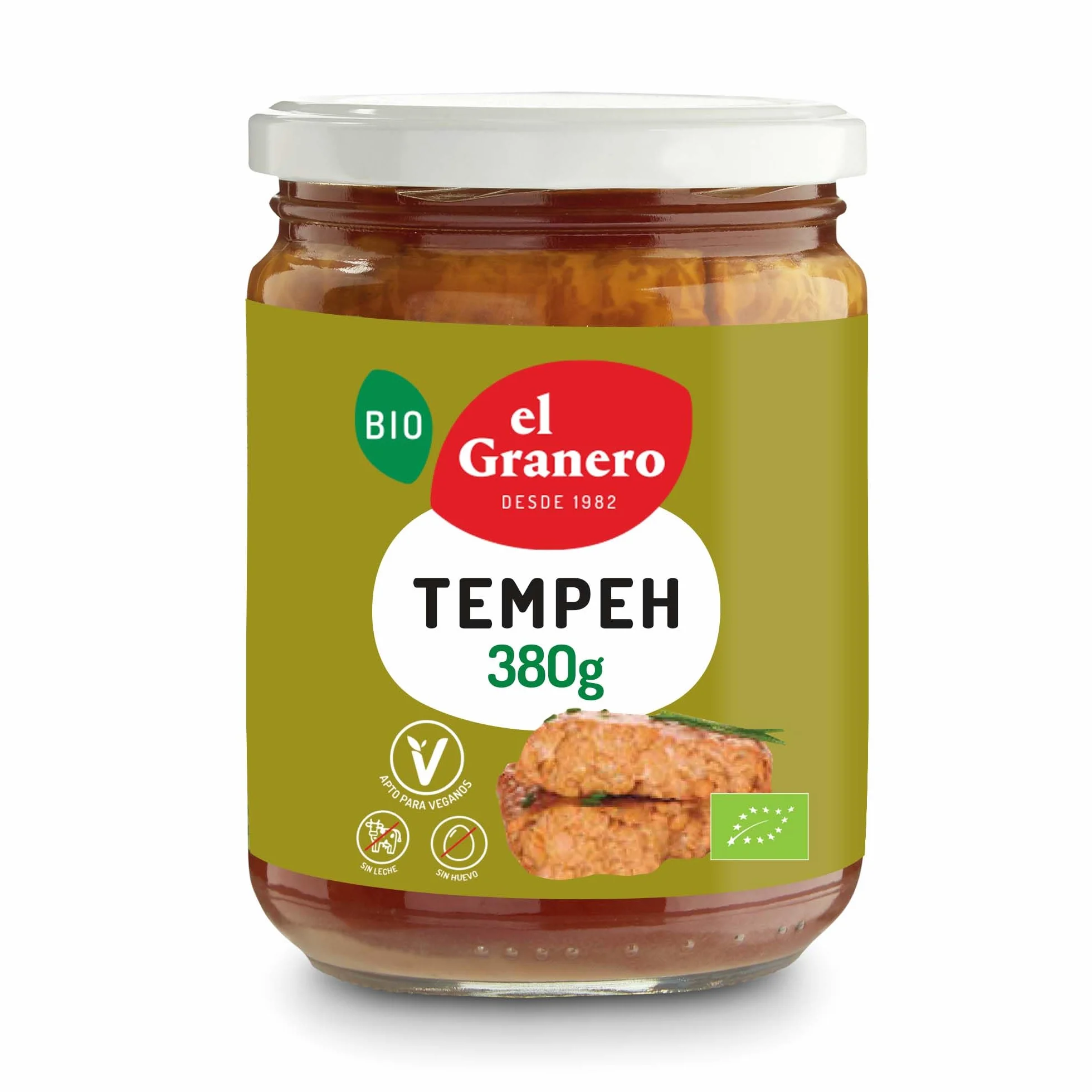 El Granero Integral - Tempeh en Conserva BIO - 380 g - Carne Vegetal de Soja Fermentada y Shoyu - Alimento Rico en Fibra y Proteínas - Apto para Veganos