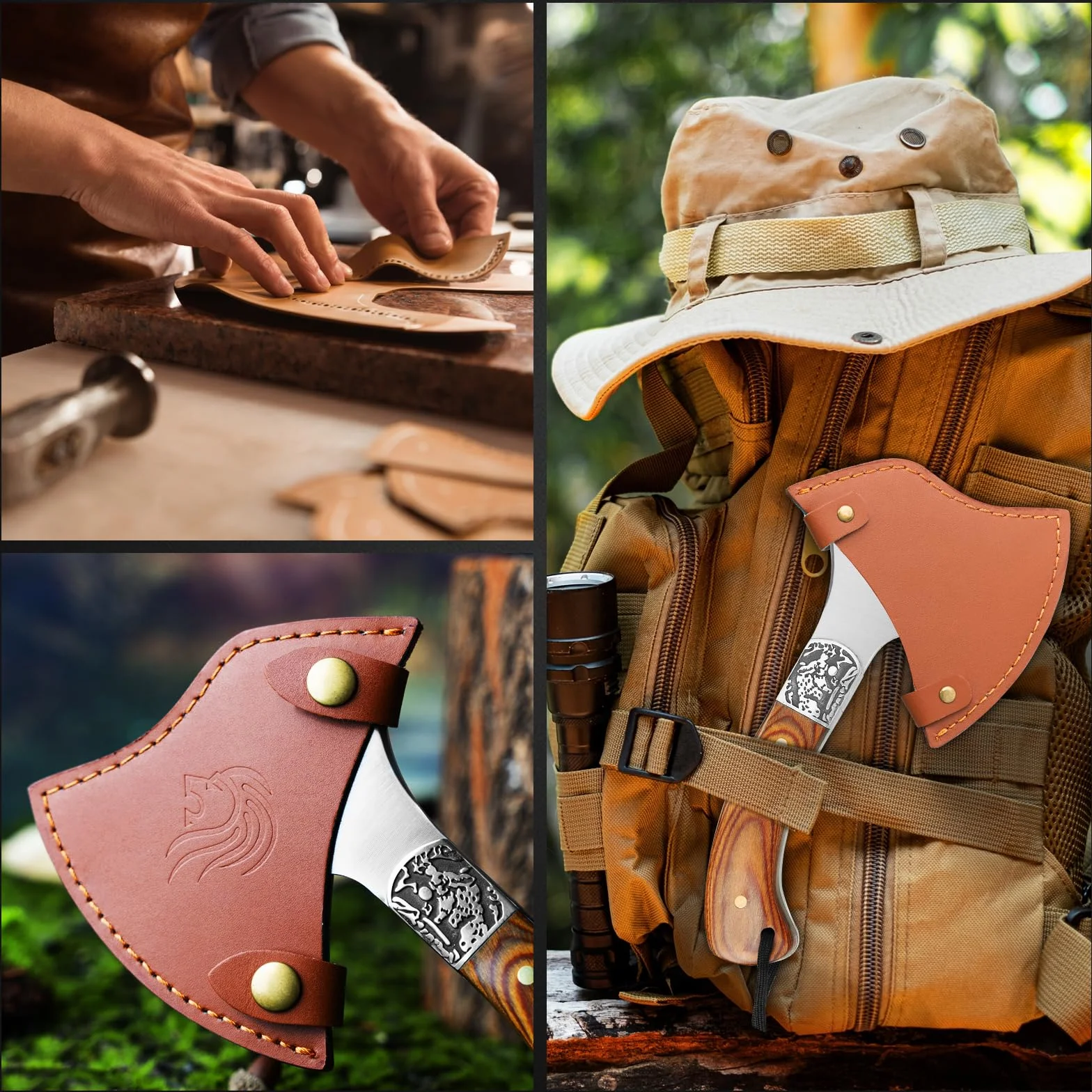 Beil Hacha de Camping de Acero con Mango G10 25 cm Multiusos