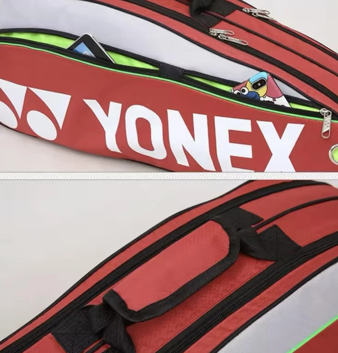 YONEX Bolsa bádminton 6 raquetas 3 bolsillos azul negro rojo amarillo rosa verde