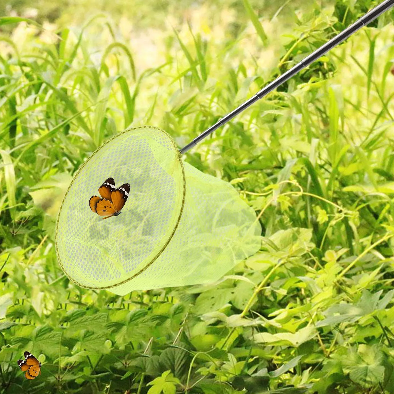 Atrapar Red De Pesca Telescópico Bolsa De Acero Inoxidable Portátil - Amarillo