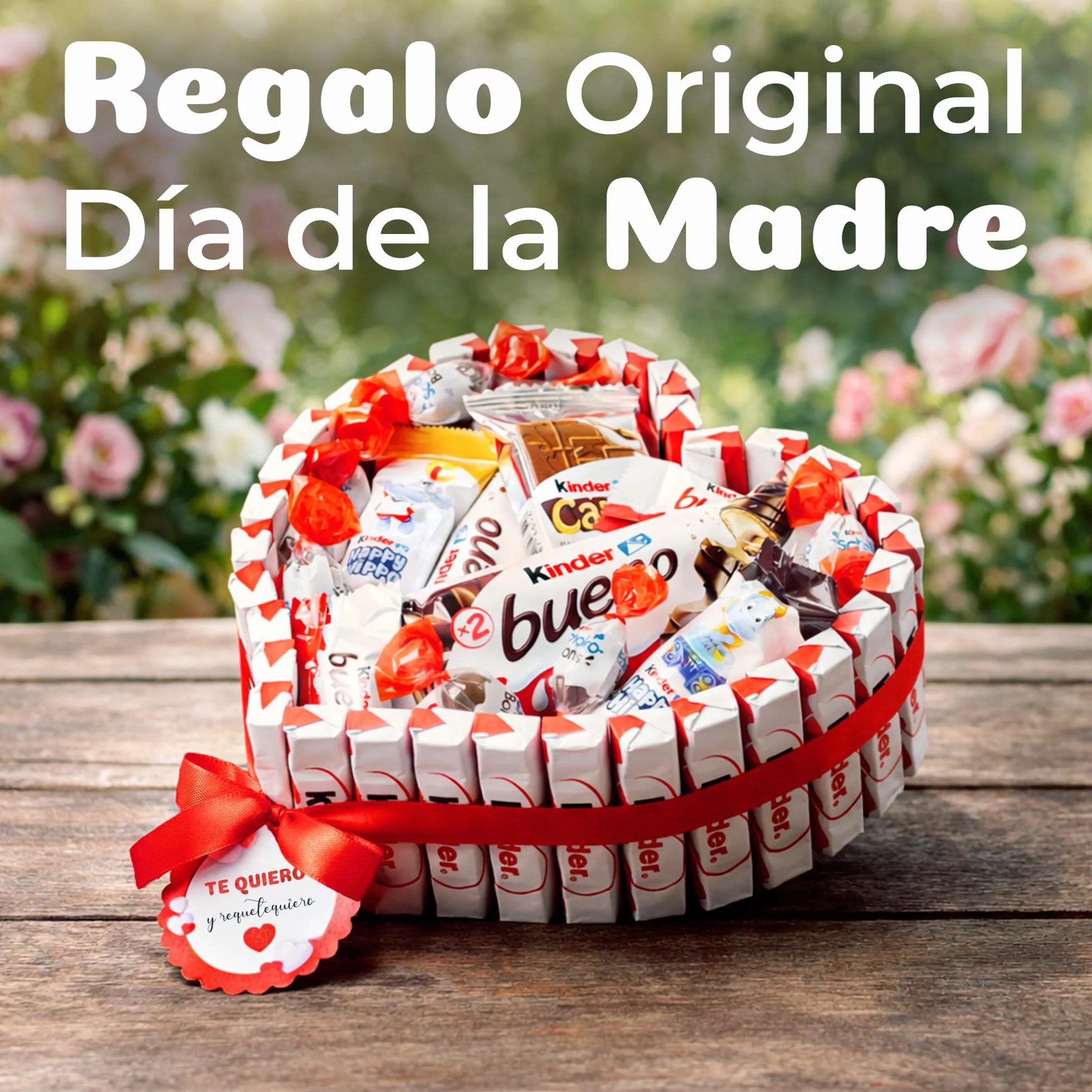 Onza Regalo Cesta día de la madre Chocolates Kinder Bueno pack Bombones Chocobons Happy Hippo Cards