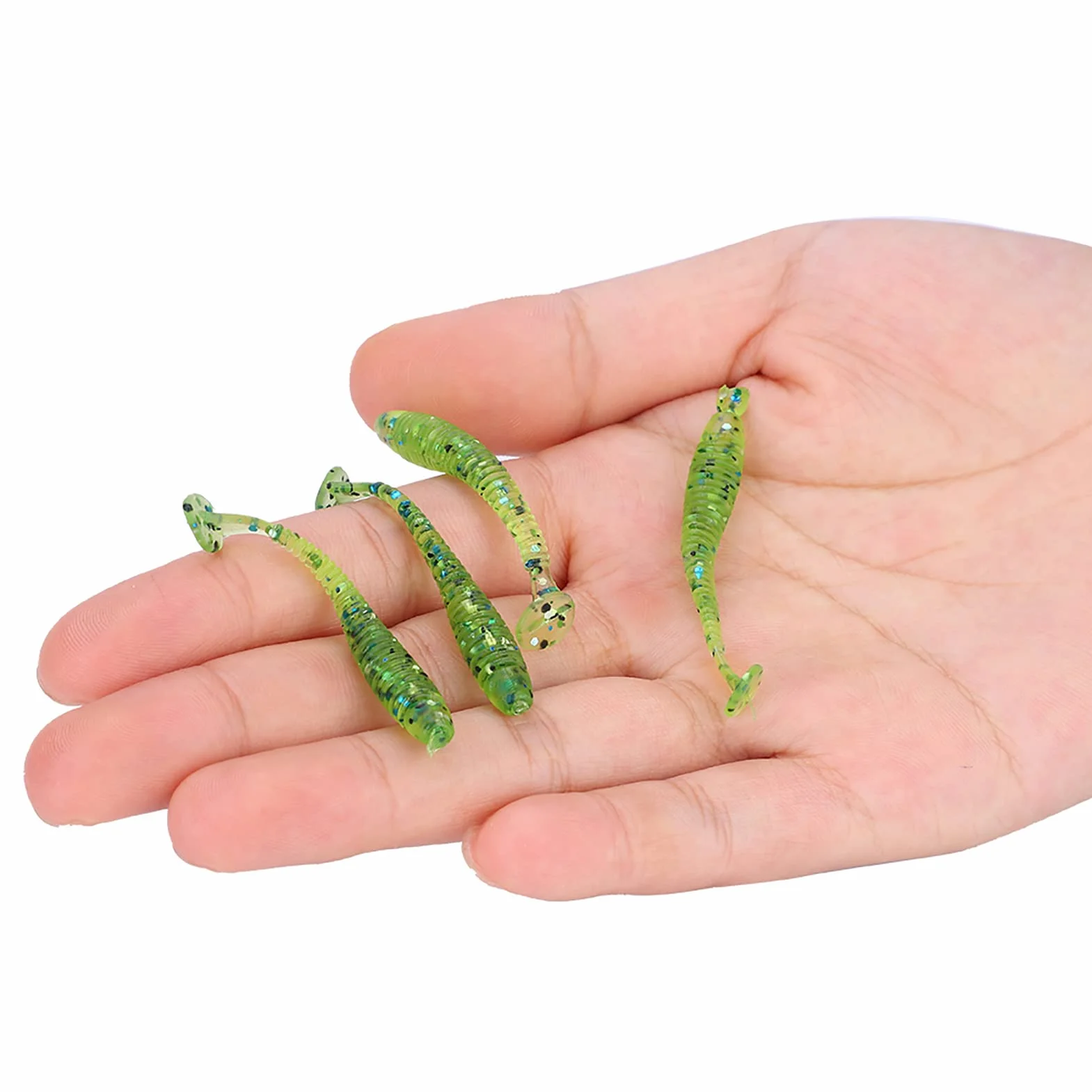 Señuelos de Pesca de Plástico Blando 5cm 50PCS Cebos de Larva de Cola en T Accesorios para Aparejos
