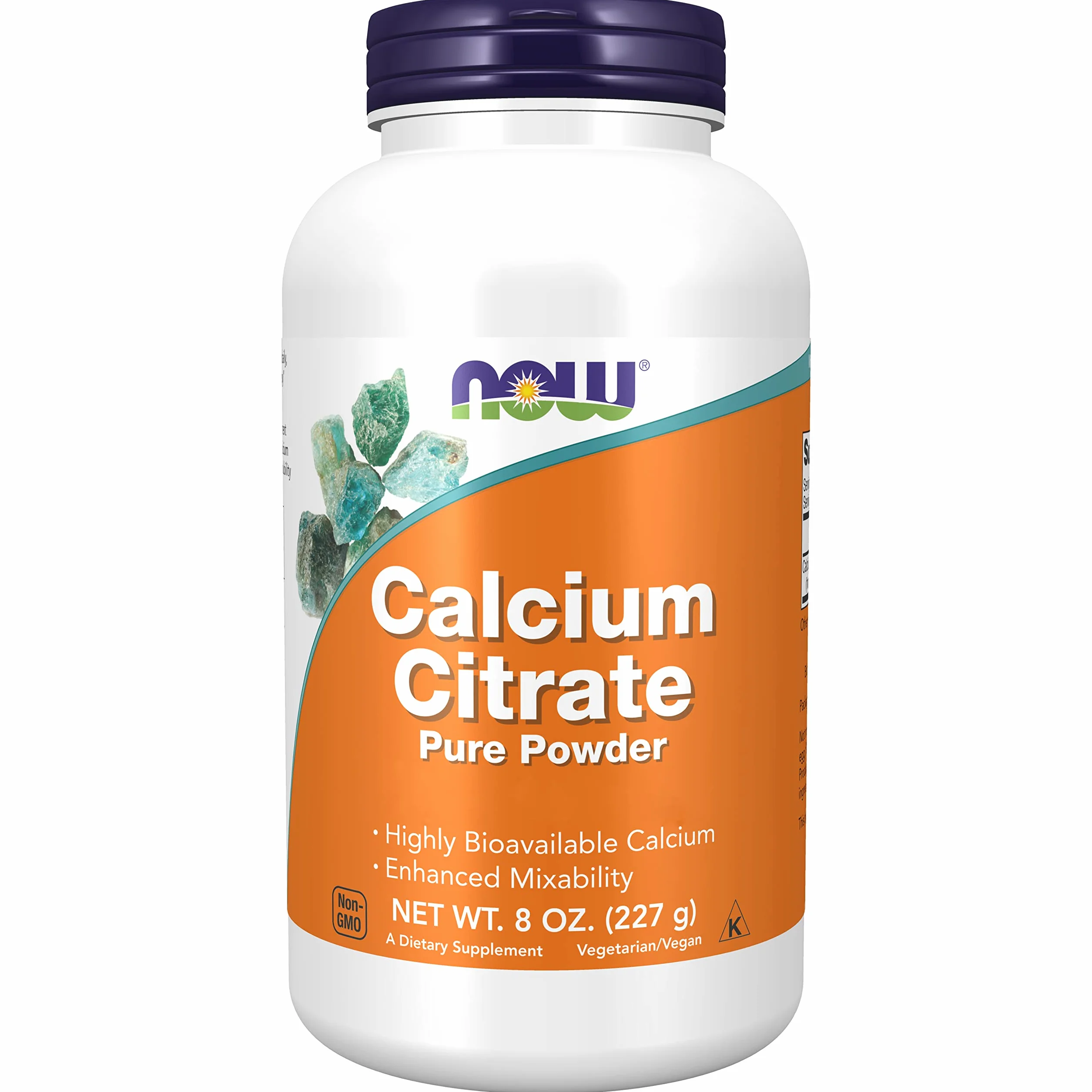 Now Foods, Calcium Citrate, Polvo Puro, 227g, Probado en Laboratorio, Calcio, Sin Soja, Sin Gluten, Vegetariano