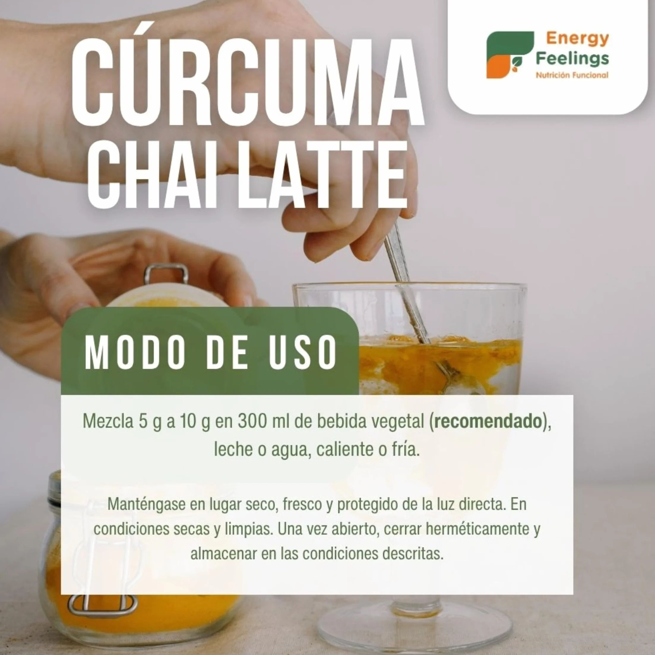 Energy Feelings Cúrcuma Chai Latte Ecológico 500 gr, Cúrcuma en Polvo con Jengibre y Pimienta, Apto para Veganos, Sin Lactosa, Sin Gluten