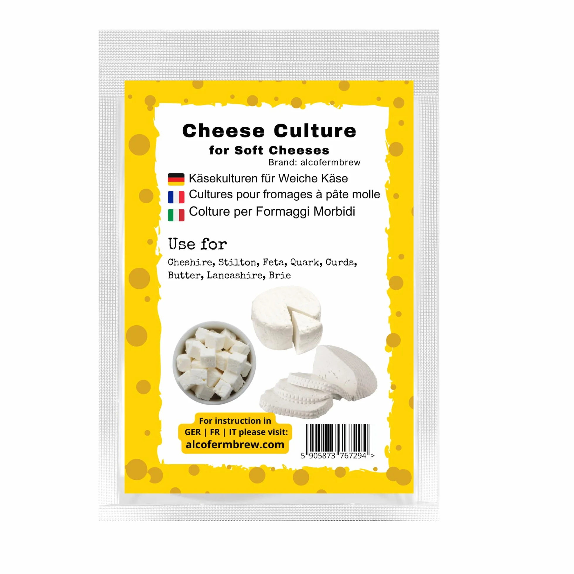 AlcoFermBrew Cultivo para Queso - Fermento Láctico, Bacterias de Queso (Cultivo de queso para Queso Molle)