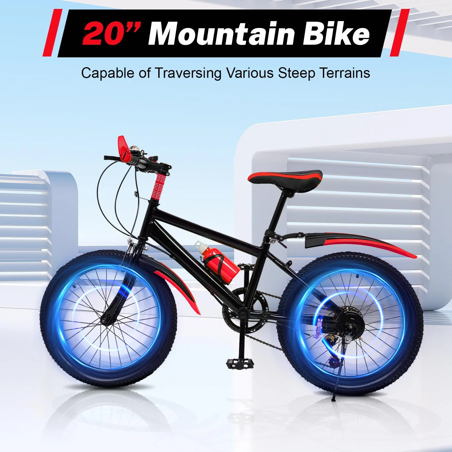 Bicicleta de montaña 20 pulgadas 7 velocidades frenos de disco marco de acero para niños 8-13 años