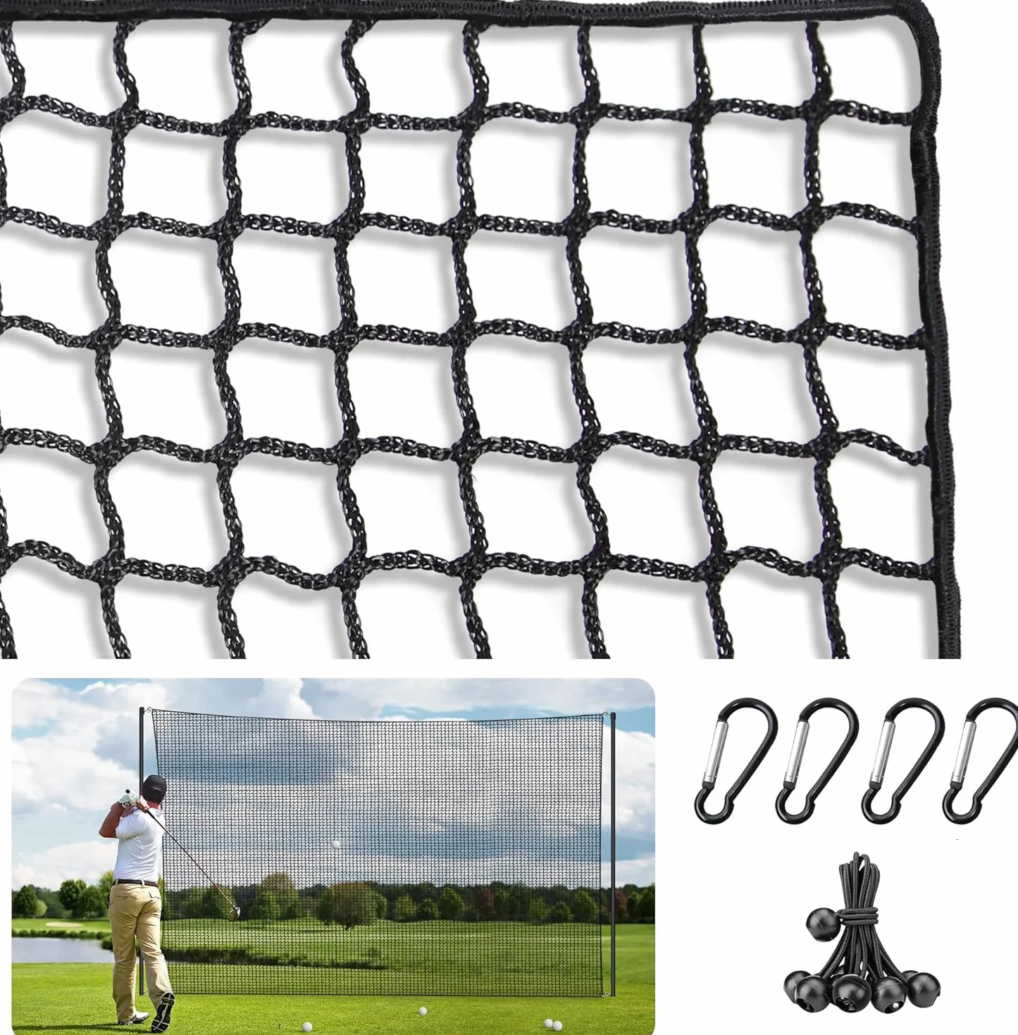 Red de Práctica de Golf de Poliéster con Cuerda y Hebilla, Negro