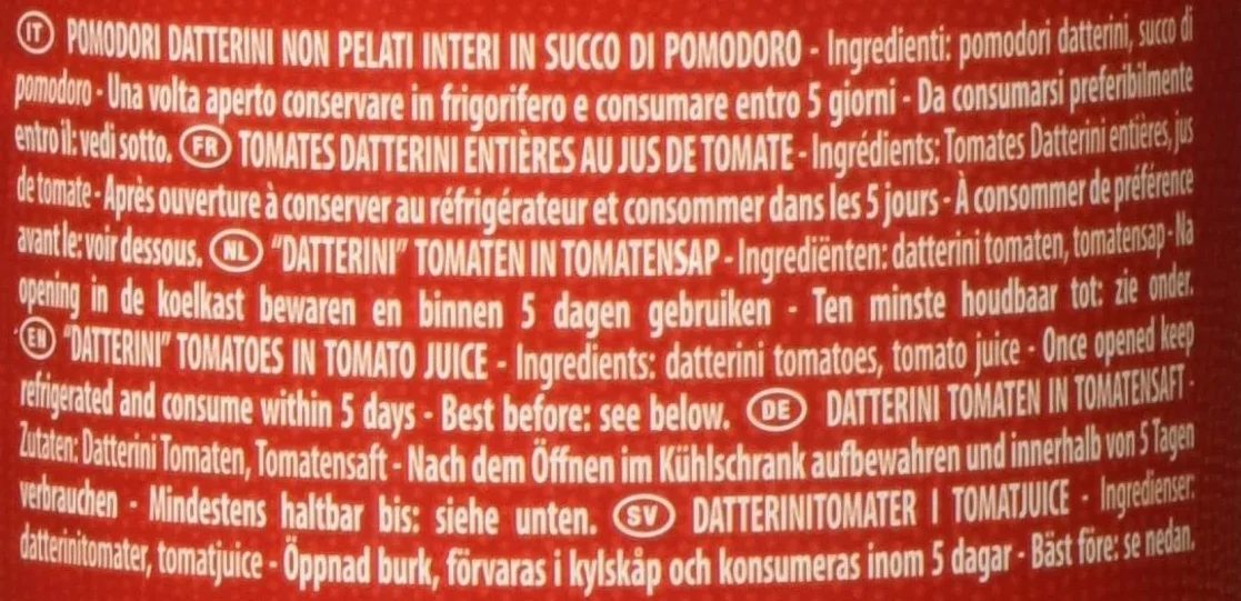Mutti Pomodorini Datterini Datterini - Lote de 12 tomates cherry (sabor dulce, forma alargada, salsa italiana, tomates, 400 g)