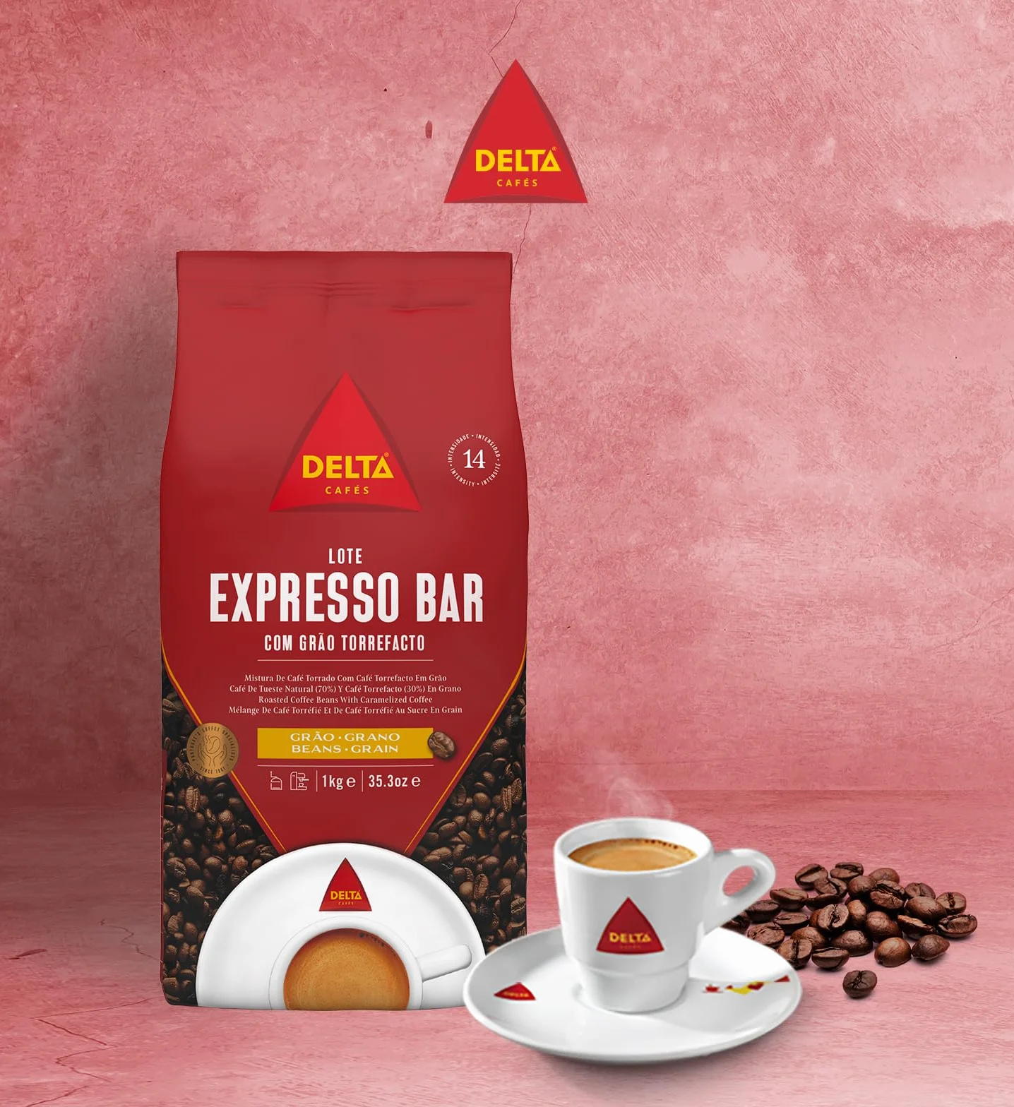 Delta Cafés Café en Grano Espresso Bar 2x1 Kg Intensidad 14 Mezcla Arábica Robusta