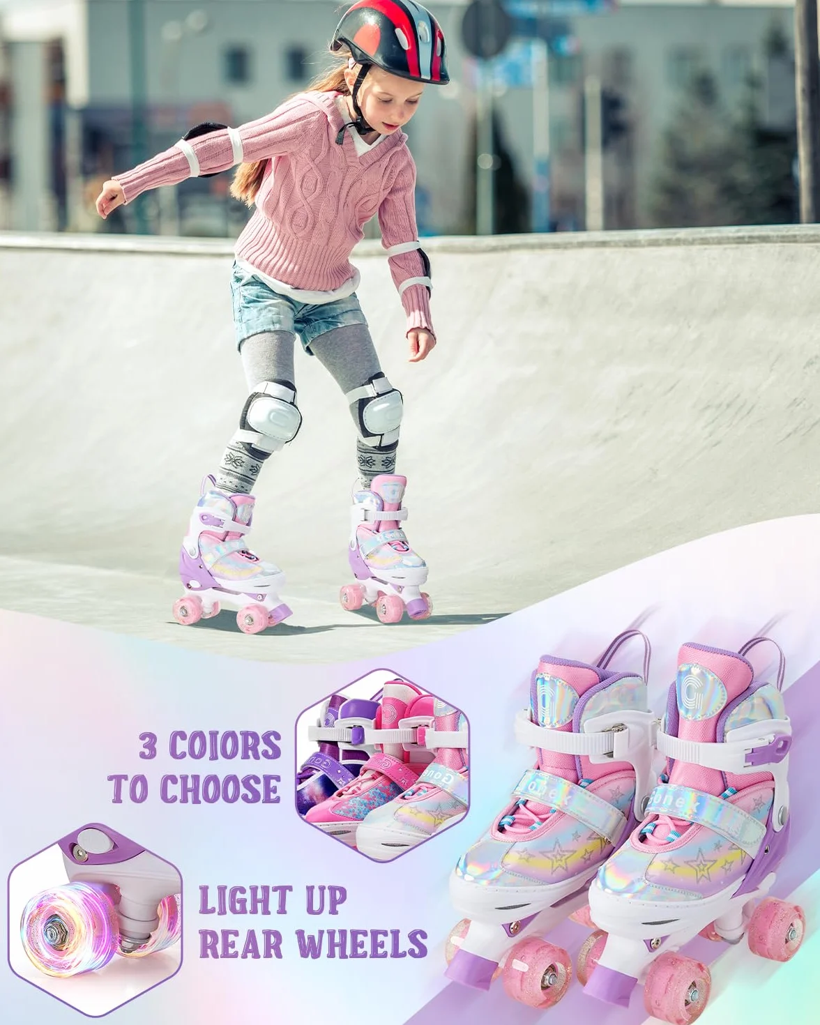Gonex Patines 4 Ruedas Niña Paralelo Ajustables con Iluminación LED para Principiantes
