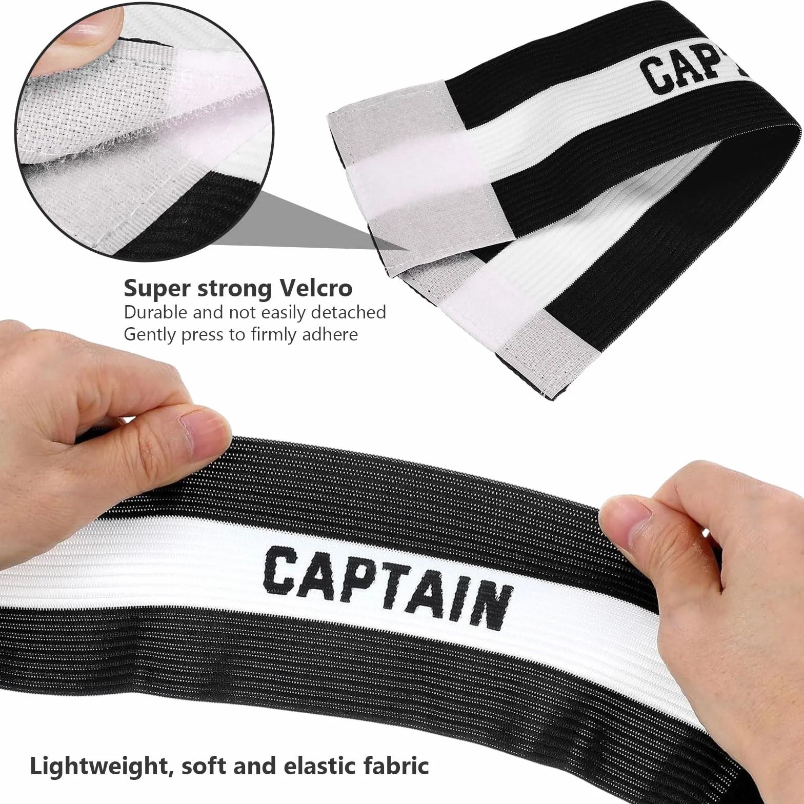Brazalete de Capitán de Fútbol Elástico de Nailon Ajustable Negro